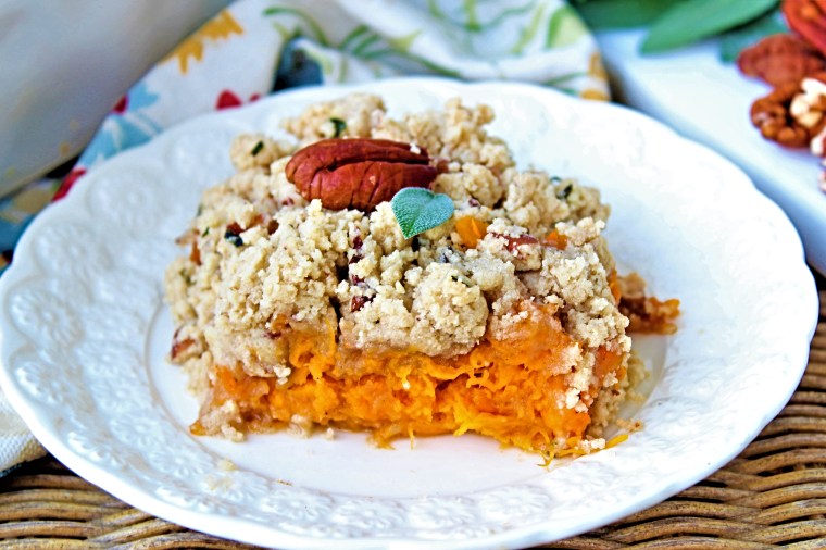 Gluten Free Sweet Potato Casserole with Pecan Streusel