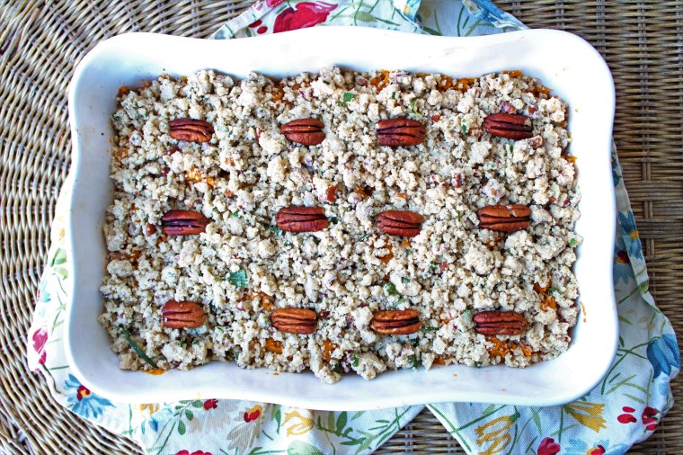 Gluten Free Sweet Potato Casserole with Pecan Streusel