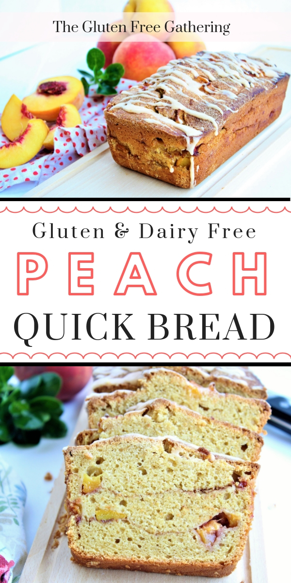 Gluten Free Peach Quick Bread - The Gluten Free Gathering - Filled with fresh peaches, this quick bread is fresh, light, and summery. #glutenfree #dairyfree #peaches #quickbread #dessert #summer